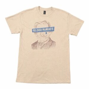 10,000 Maniacs Band Graphic T-Shirt Mens Medium Tan Gildan Softstyle Music Tee